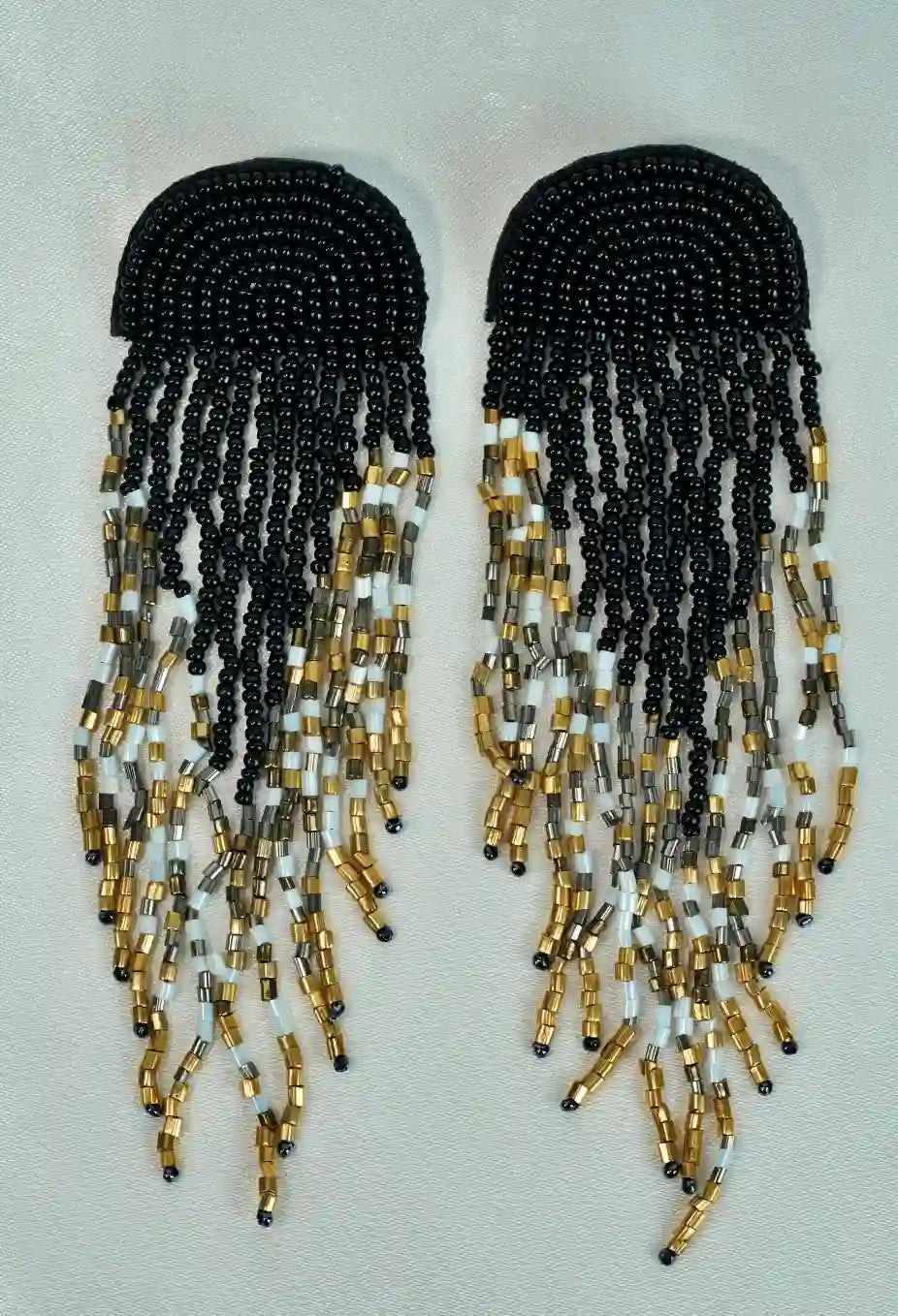 Black Beaded Tassel Earrings