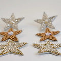 Gold & Silver Triple Star Stud Earrings