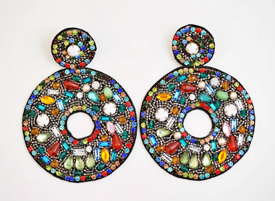 Multicolour Stone Round Earrings