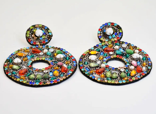 Multicolour Stone Round Earrings