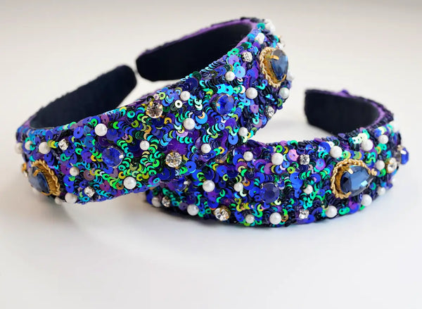 Mid-Night Blue Sequins & Jewelled  Headband