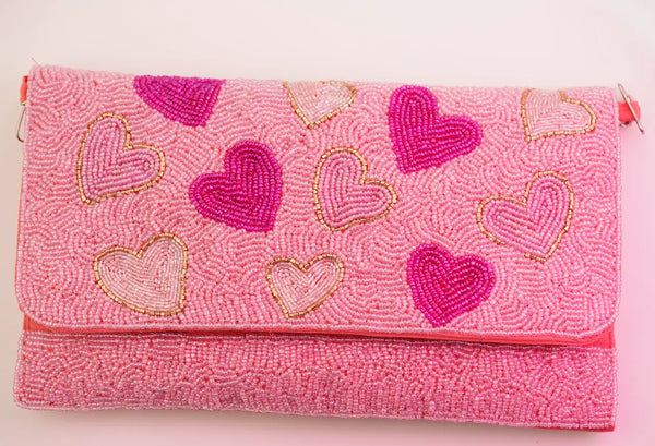 Pink Heart Beaded Clutch