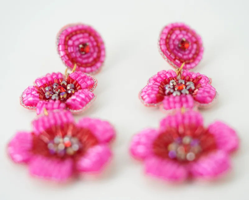 Red & Pink Double Drop Earrings