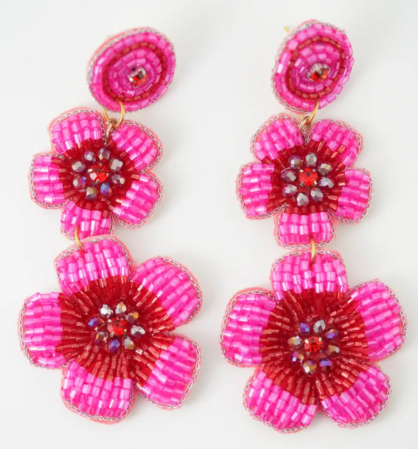 Red & Pink Double Drop Earrings