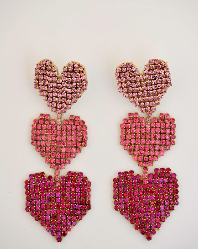 Pink Tricolour Heart Earrings