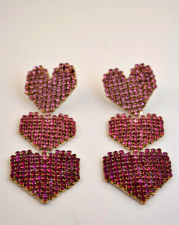 Pink Tricolour Heart Earrings