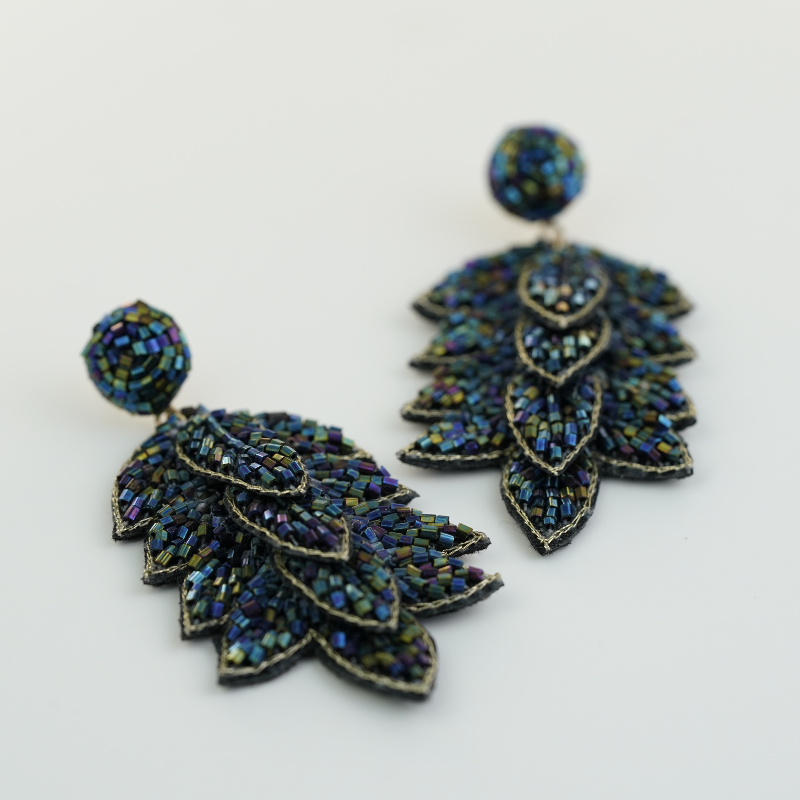 Iridescent Leaf Drop Earrings