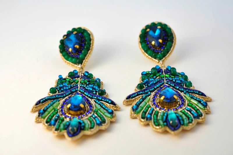 Peacock Feather Drop Earrings