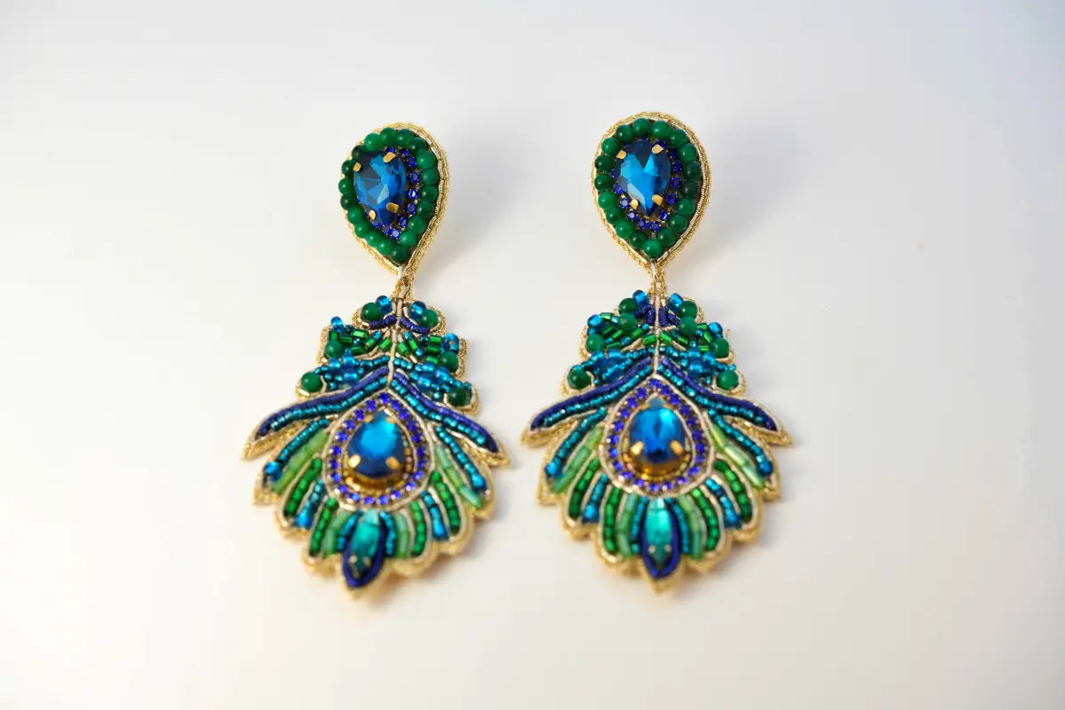 Peacock Feather Drop Earrings