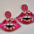 Pink Lips Beaded Earrings