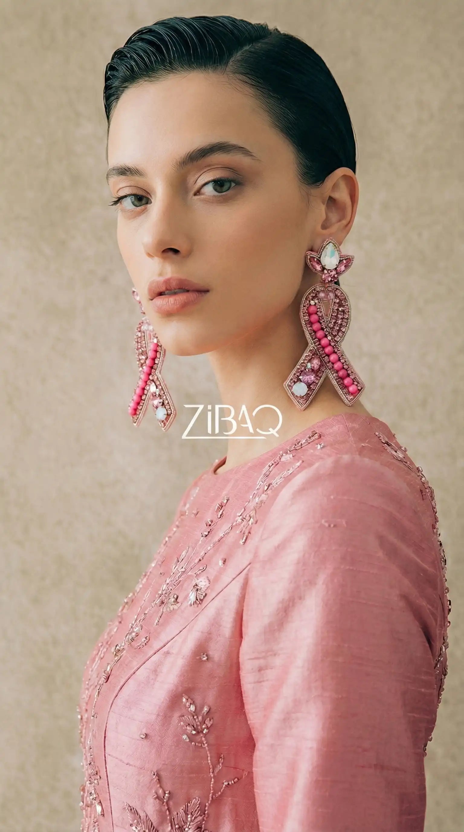 Pink Ribbon Drop Earrings