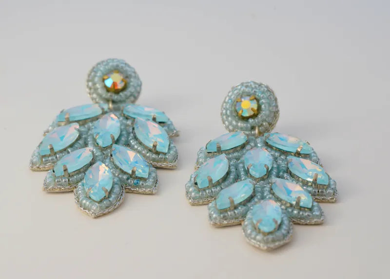 Aqua Blue Leaf Drop Earrings