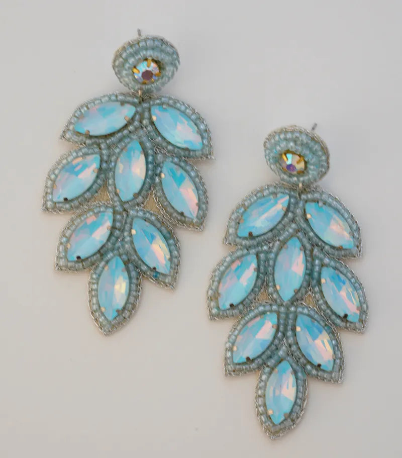 Aqua Blue Leaf Drop Earrings